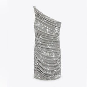 Zara One Shoulder Silver Foil Dress